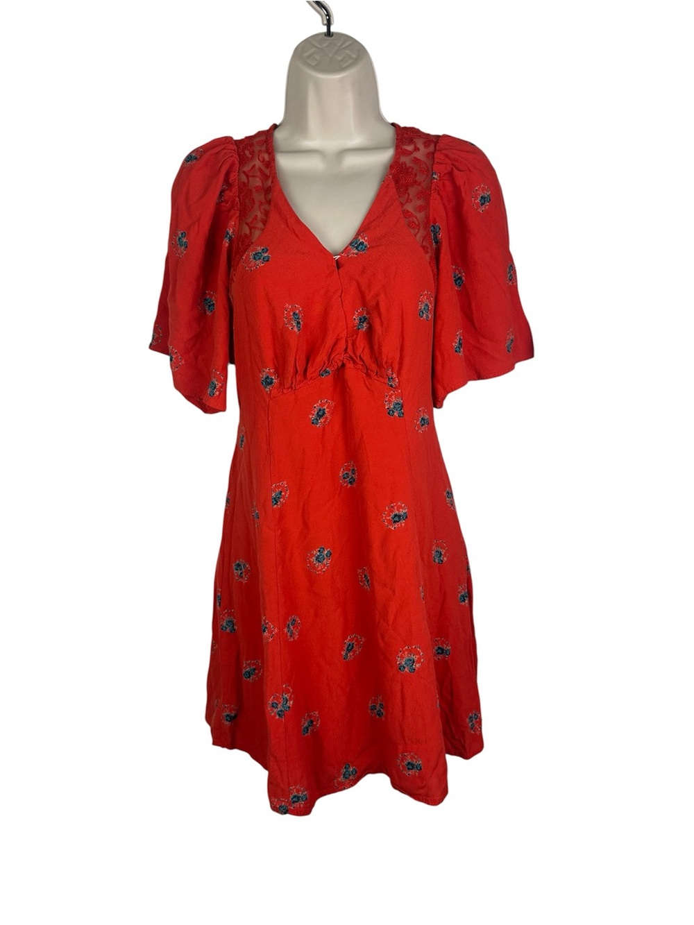 Free People Red Floral V-Neck Mini Dress